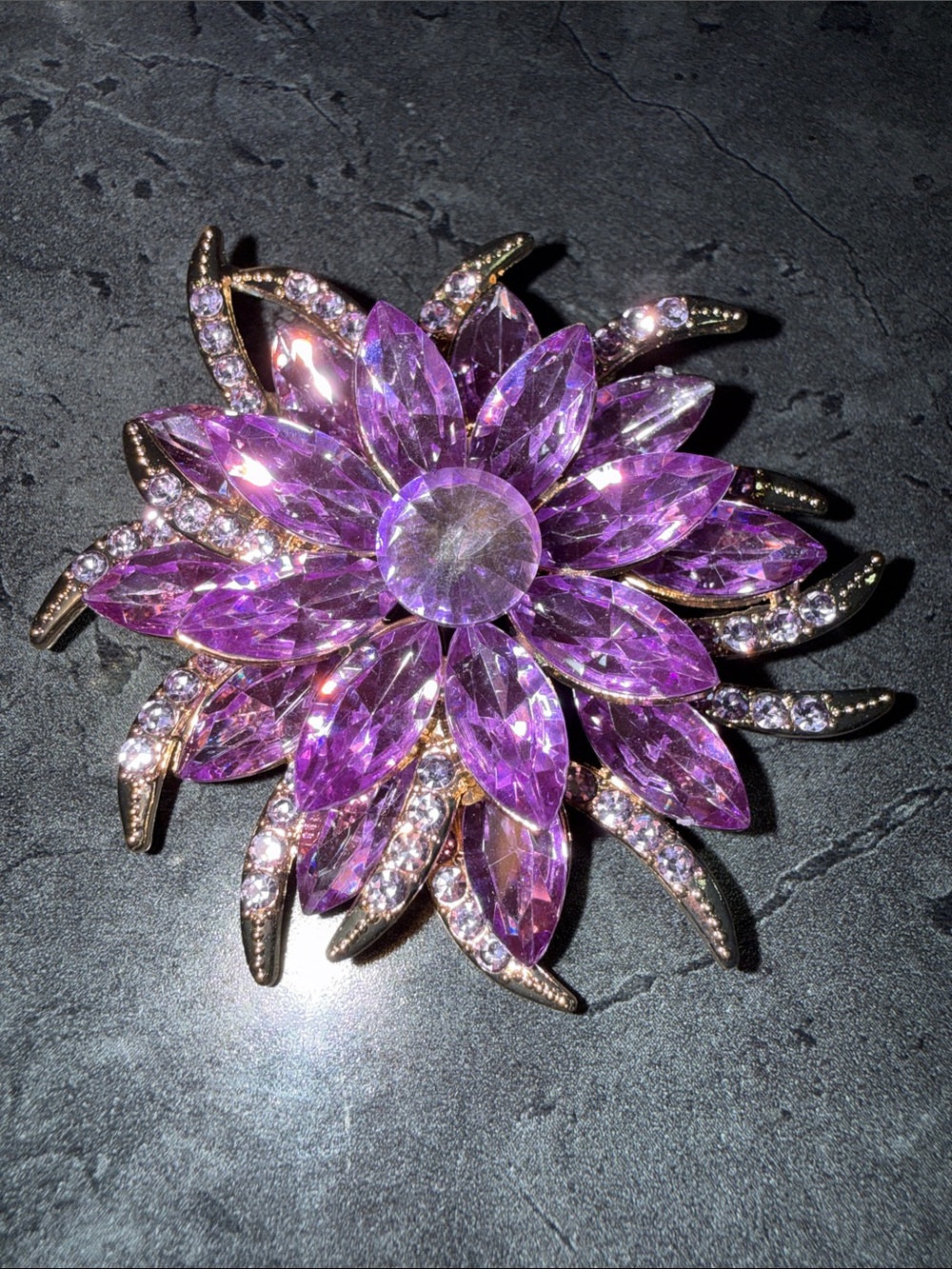 Radiant Purple Crystal Flower Brooch Pin